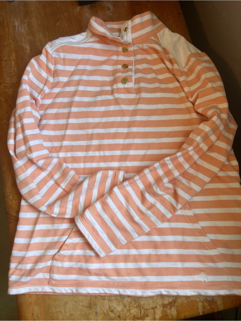 Brooks Brothers Peach and White Striped Mock-Neck Pullover